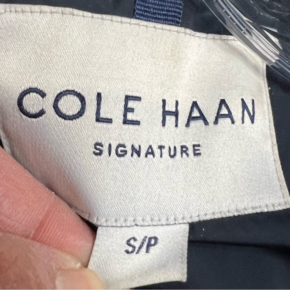 Cole Haan Women's 40" Signature Hooded Taffeta Down Coat Sz S Elastic Waist Navy - Picture 12 of 15